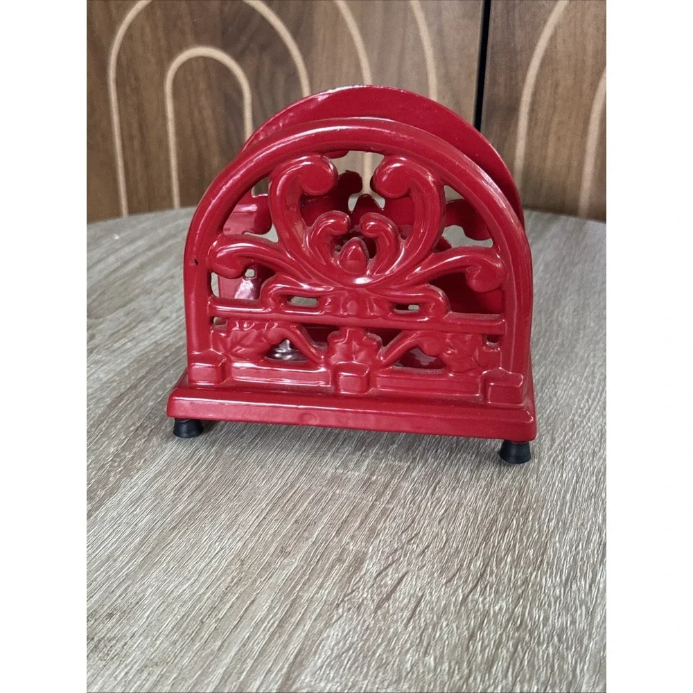 Red Cast Iron Napkin Holder Rustic Metal Napkin/Letter Holder
